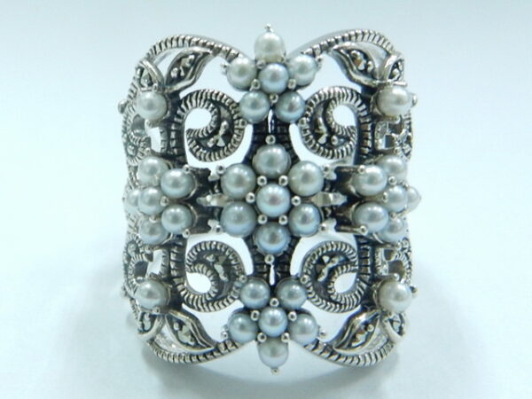 SILVER 925 RING WITH MARCASITE AND PEARL