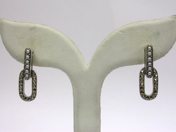 SILVER 925 EARRING WITH MARCASITE AND PEARL