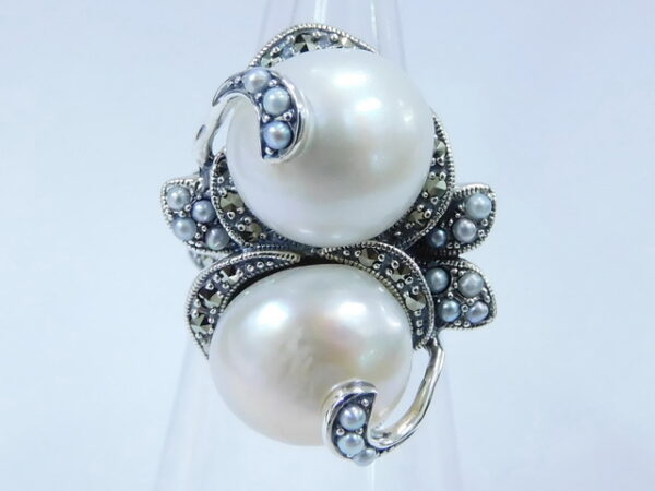 SILVER 925 RING WITH MARCASITE AND PEARL