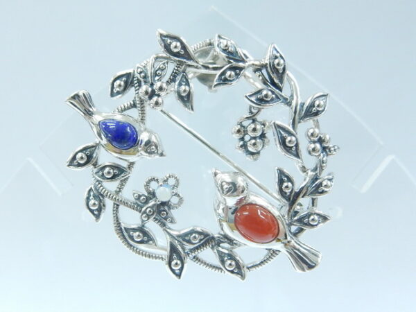 SILVER 925 BROOCH & PENDANT WITH CARNELIAN OPAL AND LAPIS