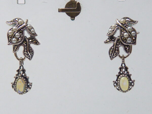 SILVER 925 EARRING WITH MARCASITE,PEARL AND OPAL
