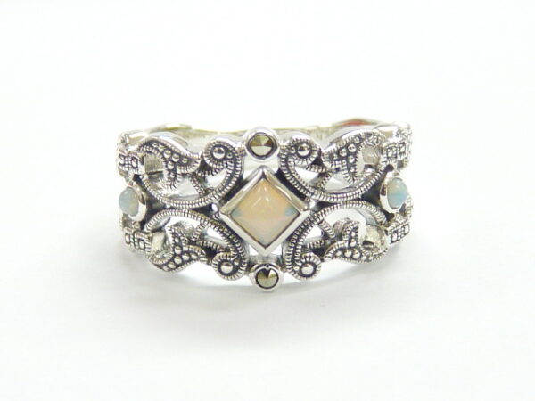 SILVER 925 RING WITH OPAL AND MARCASITE
