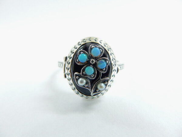 Locket Ring with Opal, Onyx and Pearl
