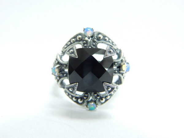 SILVER 925 RING WITH OPAL AND ONYX