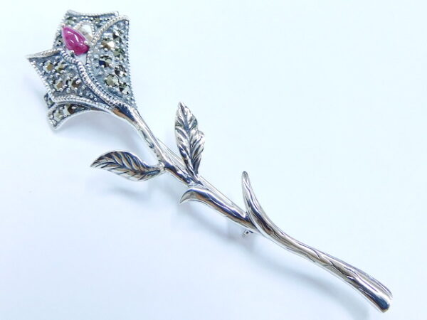 SILVER 925 BROOCH & PENDANT WITH MARCASITE AND RUBY