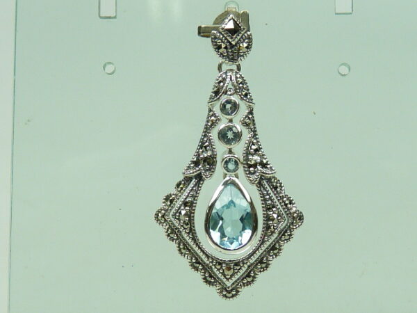 925 SILVER PENDANT WITH MARCASITE AND SKYBLUE TOPAZ
