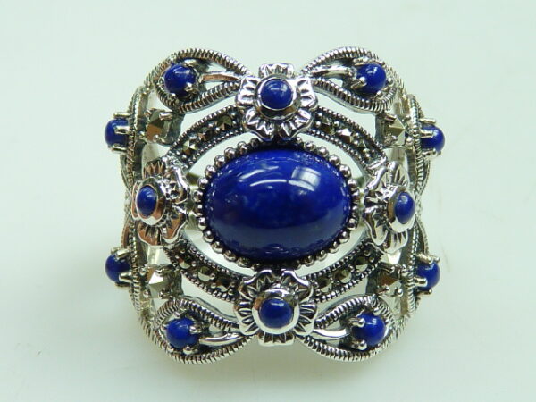SILVER 925 RING MARCASITE AND LAPIS