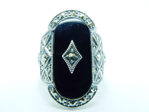 SILVER 925 RING WITH MARCASITE AND ONYX