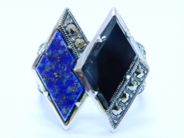 Twin Lozenges Ring with Lapis and Onyx