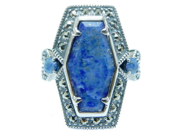 SILVER 925 RING WITH MARCASITE AND LAPIS