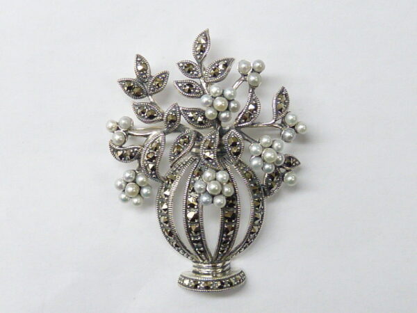 SILVER 925 BROOCH & PENDANT WITH MARCASITE AND PEARL