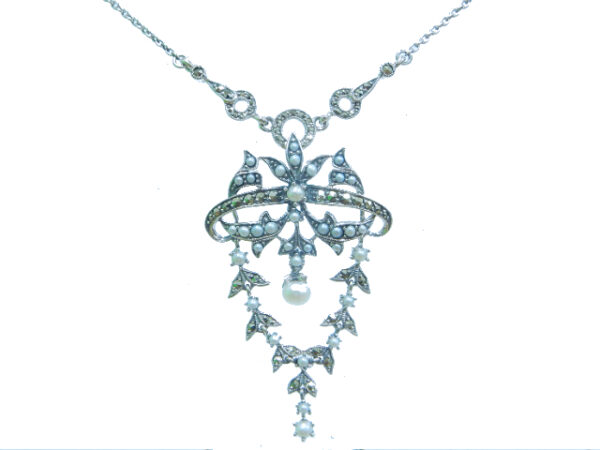 SILVER 925 NECKLACE WITH MARCASITE AND PEARL