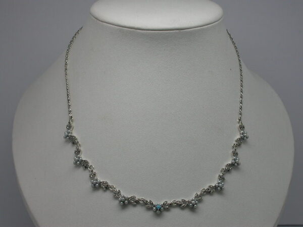 925 SILVER NECKLACE WITH MARCASITE, PEARL AND TURQUOISE