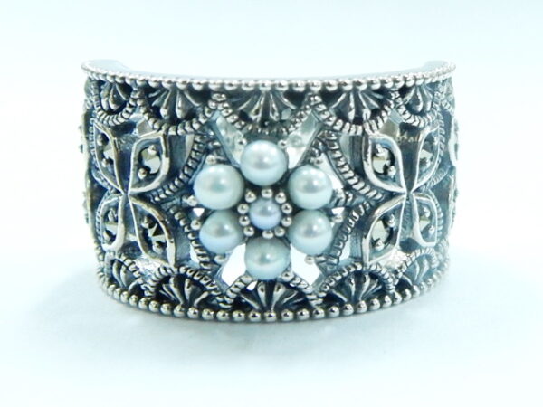 SILVER 925 RING WITH MARCASITE AND PEARL