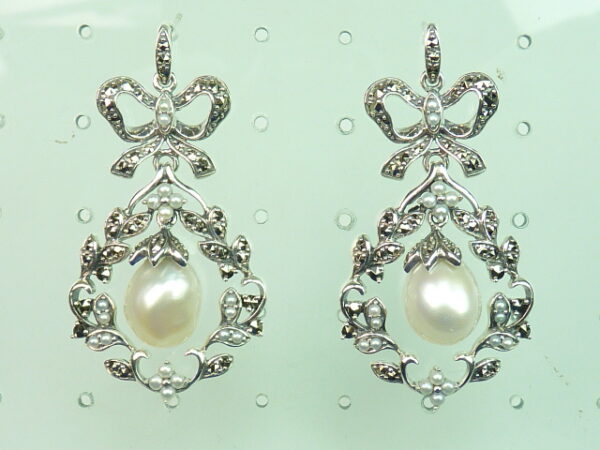 SILVER 925 EARRING WITH MARCASITE AND PEARL