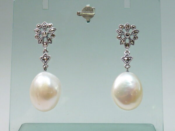 925 SILVER EARRING WITH MARCASITE AND PEARL