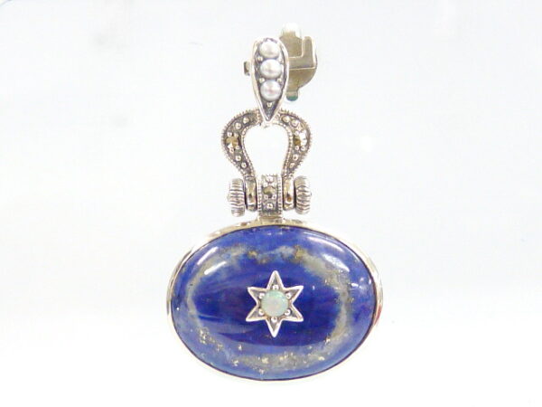 925 SILVER PENDANT WITH MARCASITE, PEARL, LAPIS AND OPAL