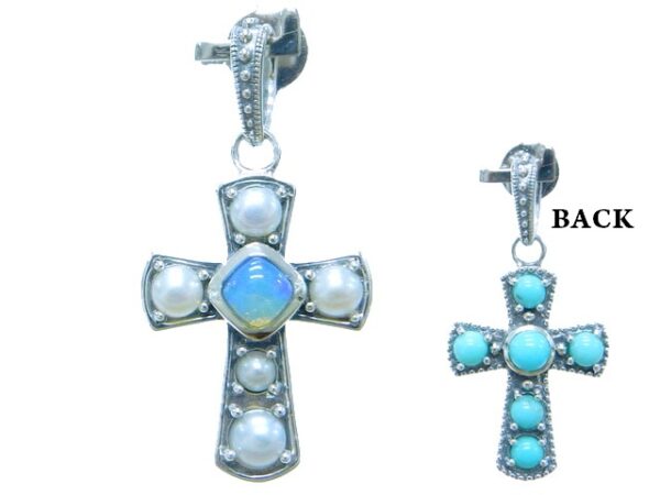 SILVER 925 PENDANT WITH OPAL,PEARL AND TURQUOISE