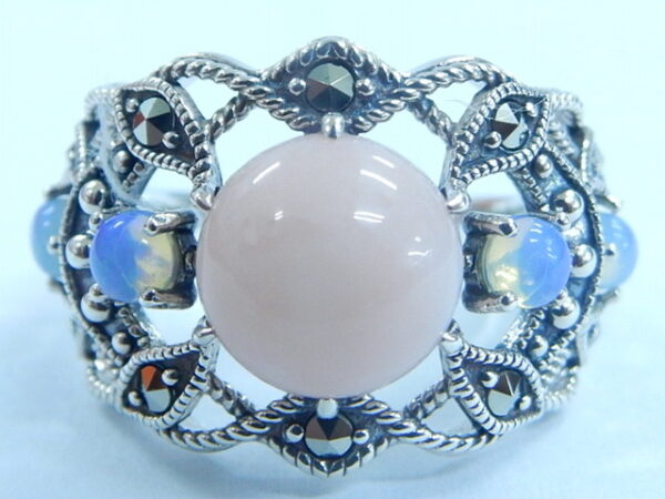 SILVER 925 RING WITH MARCASITE,OPAL AND PINK OPAL