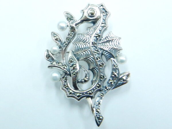 SILVER 925 BROOCH WITH MARCASITE AND PEARL