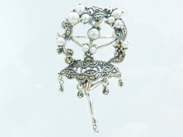 SILVER 925 BROOCH & PENDAN WITH MARCASITE AND PEARL