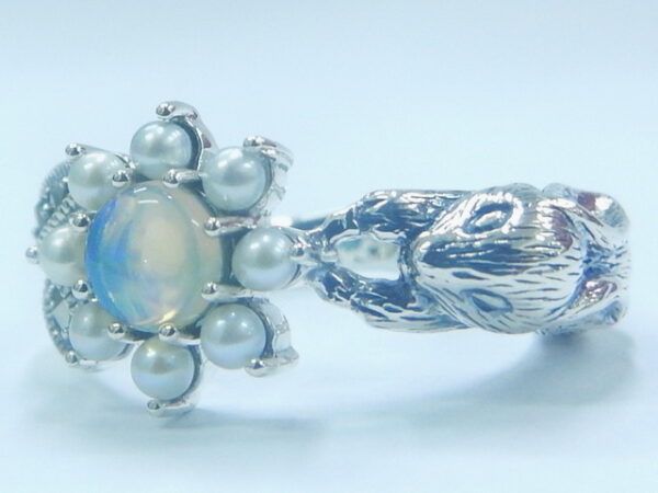 SILVER 925 RING WITH MARCASITE, PEARL AND OPAL