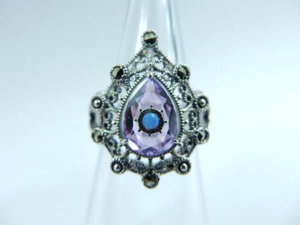 SILVER 925 RING WITH MARCASITE,AMETHYST AND OPAL