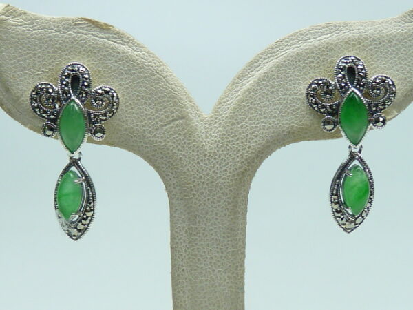 925 SILVER EARRING WITH MARCASITE AND GREEN JADE