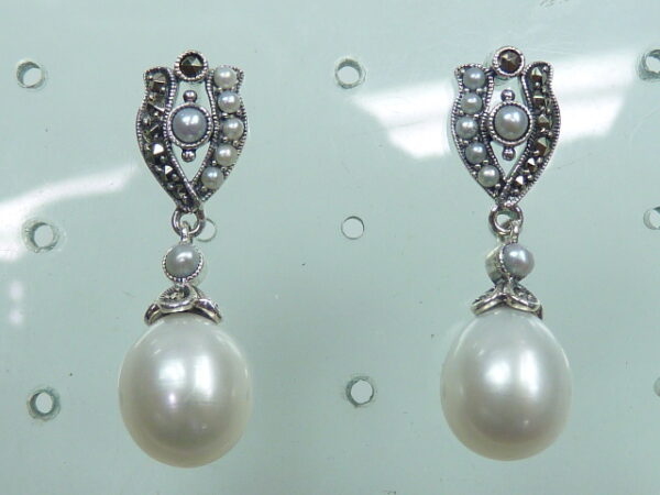 SILVER 925 EARRING WITH MARCASITE AND PEARL