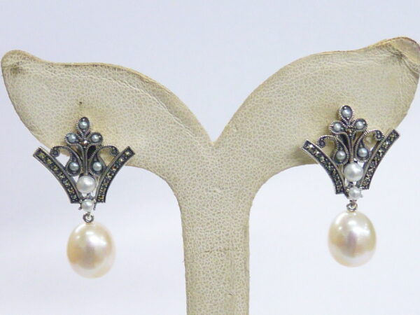 SILVER 925 EARRING WITH MARCASITE AND PEARL