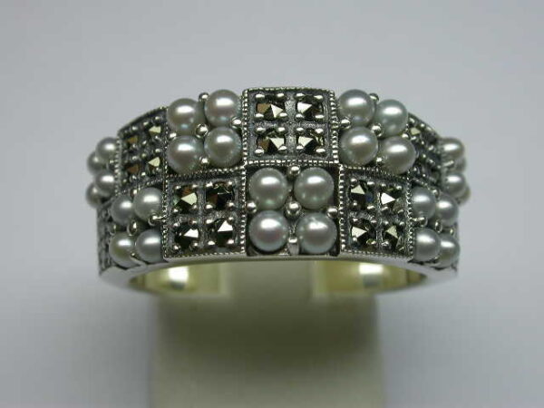 Pearls and Marcasite Checkerboard Silver Ring
