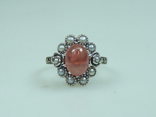 SILVER 925 RING WITH MARCASITE,PEARL AND INCAROSE