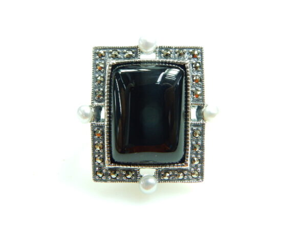 SILVER 925 RING WITH MARCASITE,PEARL AND ONYX