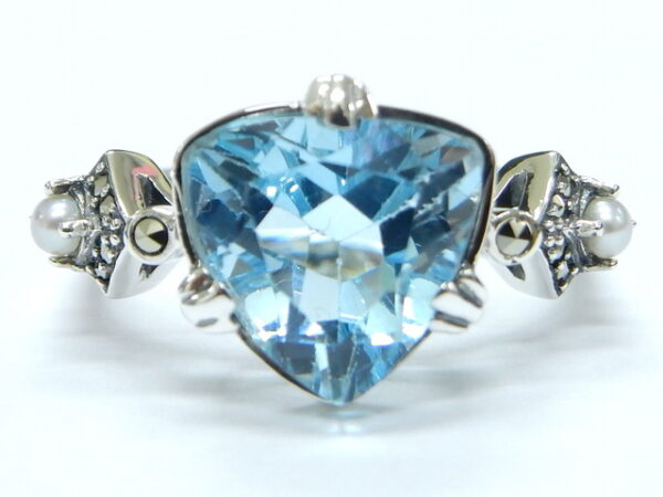SILVER 925 RING WITH MACASITE,PEARL AND BLUE TOPAZ