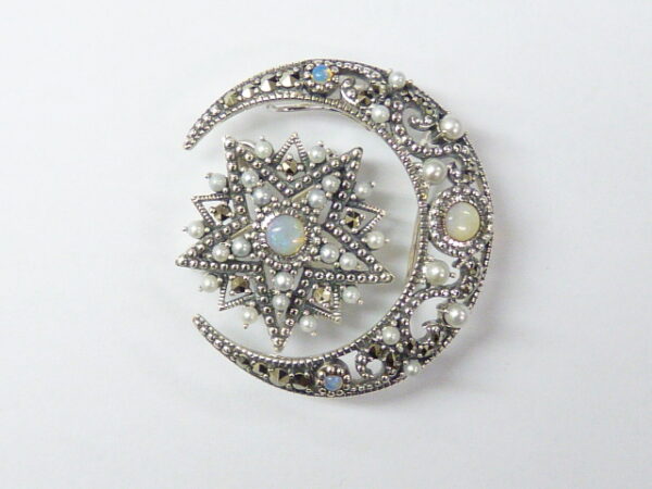SILVER 925 BROOCH&PENDANT WITH MARCASITE,PEARL AND OPAL