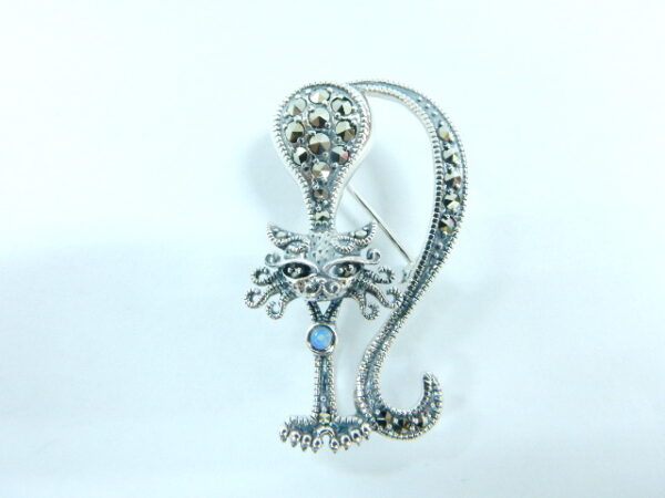 SILVER 925 BROOCH WITH OPAL AND MARCASITE