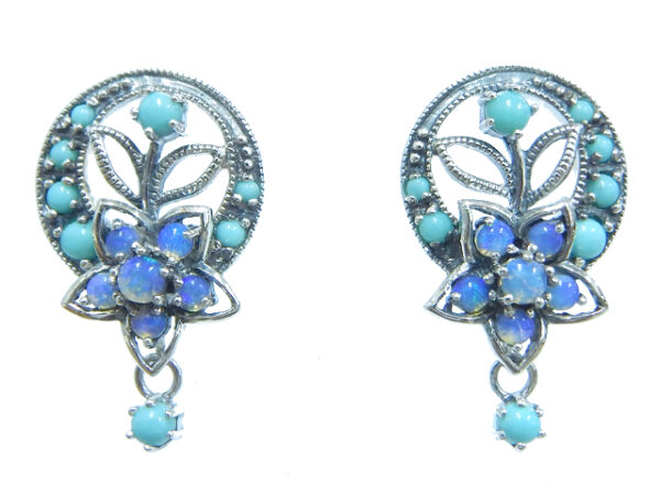 SILVER 925 EARRING WITH TURQUOISE AND OPAL