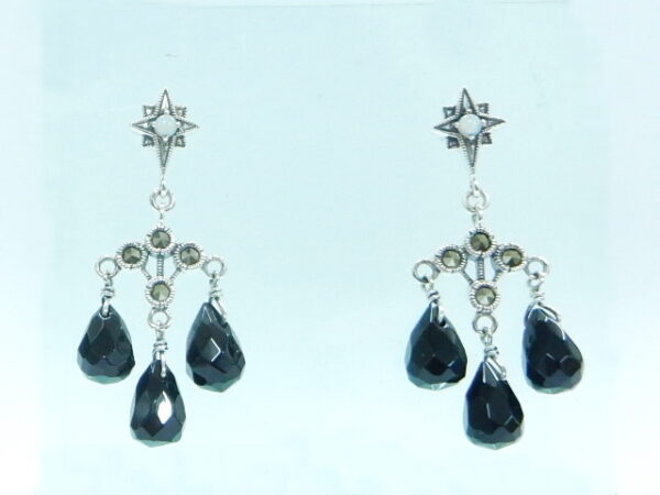SILVER 925 EARRING WITH MARCASITE,OPAL AND ONYX