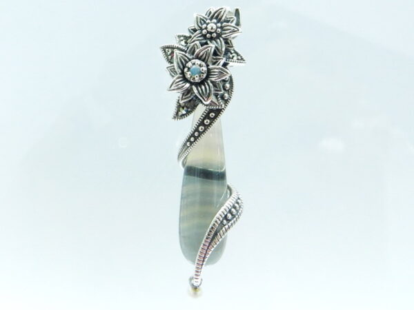 SILVER 925 PENDANT WITH MARCASITE, PEARL , OPAL AND FLUORITE