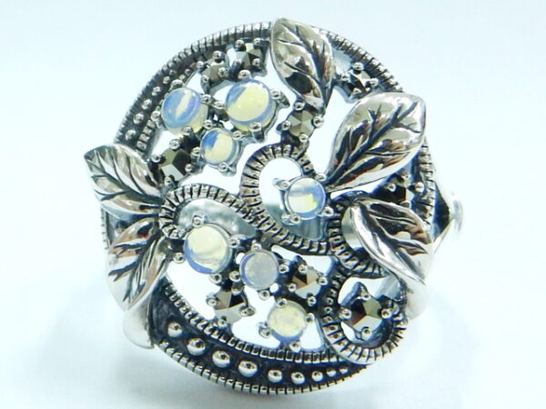 SILVER 925 RING WITH MARCASITE AND WHITE OPAL