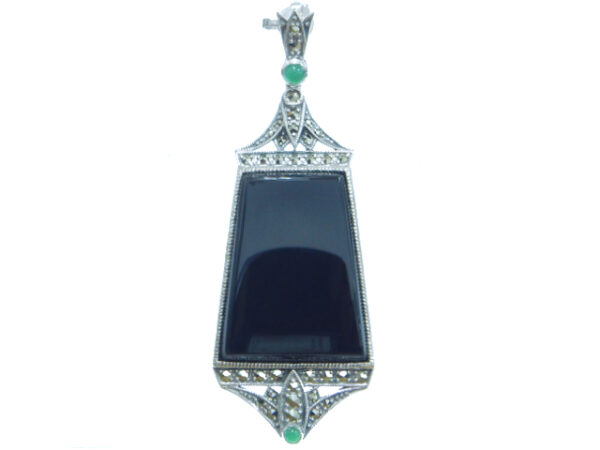 SILVER 925 PENDANT WITH MARCASITE, ONYX AND GREEN AGATE