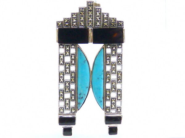 925 SILVER PENDANT WITH MARCASITE, TURQUOISE AND ONYX