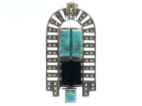 925 SILVER PENDANT WITH MARCASITE, ONYX AND TURQUOISE