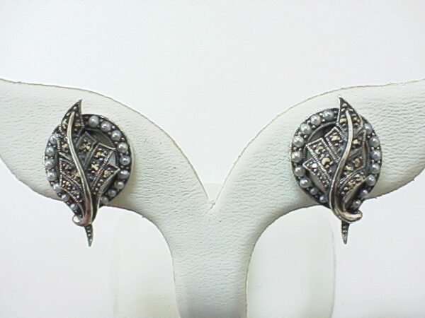 SILVER 925 EARRING WITH MARCASITE AND PEARL