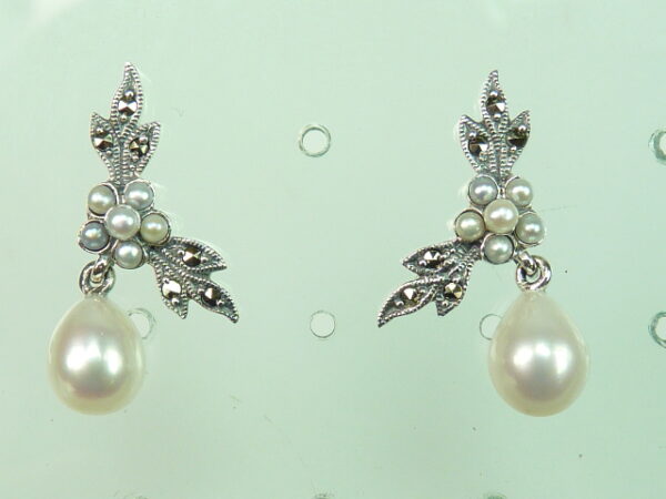 SILVER 925 EARRING WITH MARCASITE AND PEARL