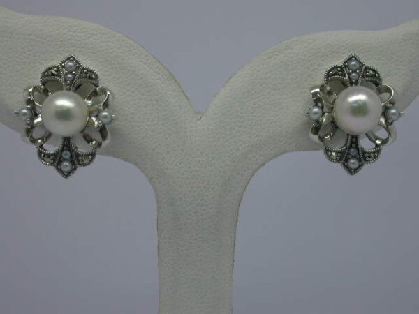 SILVER 925 EARRING WITH MARCASITE AND PEARL