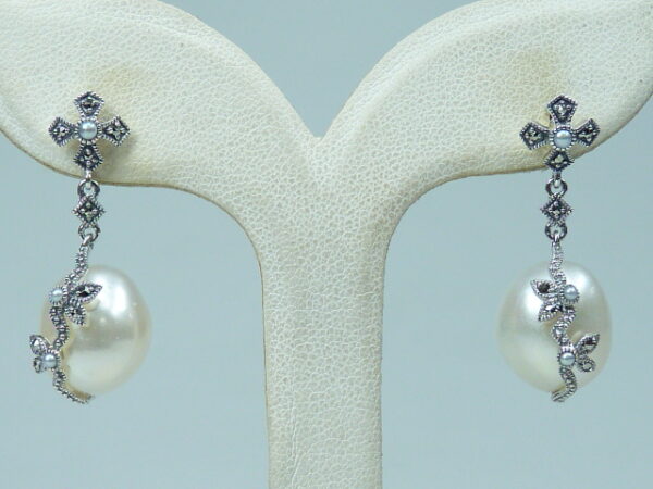 925 SILVER EARRING WITH MARCASITE AND PEARL