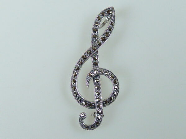 Marcasite Sol Key Silver Brooch