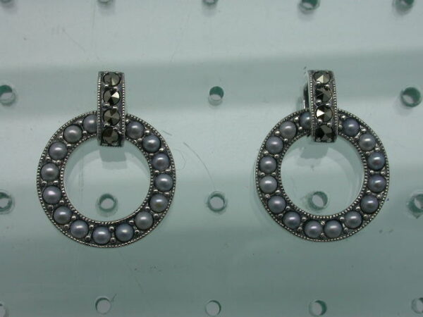 SILVER 925 EARRING WITH MARCASITE AND PEARL