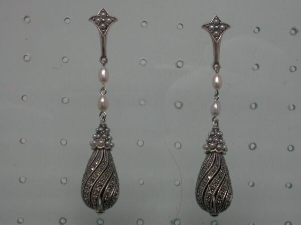 SILVER 925 EARRING WITH MARCASITE AND PEARL